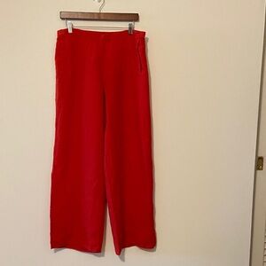 Vibrant Flax Red Wide-Leg Pants with Pockets